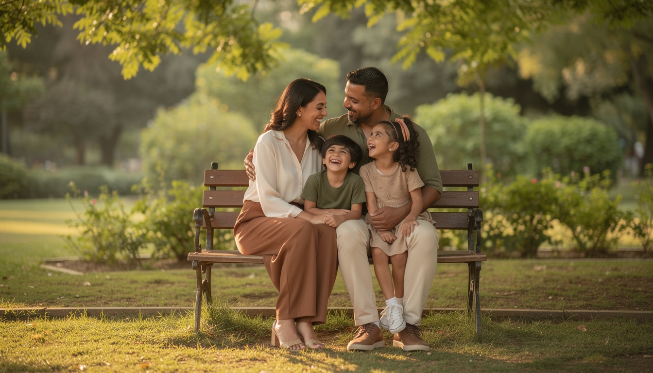 Egyptian family of four in a natural outdoor setting during a portrait session
