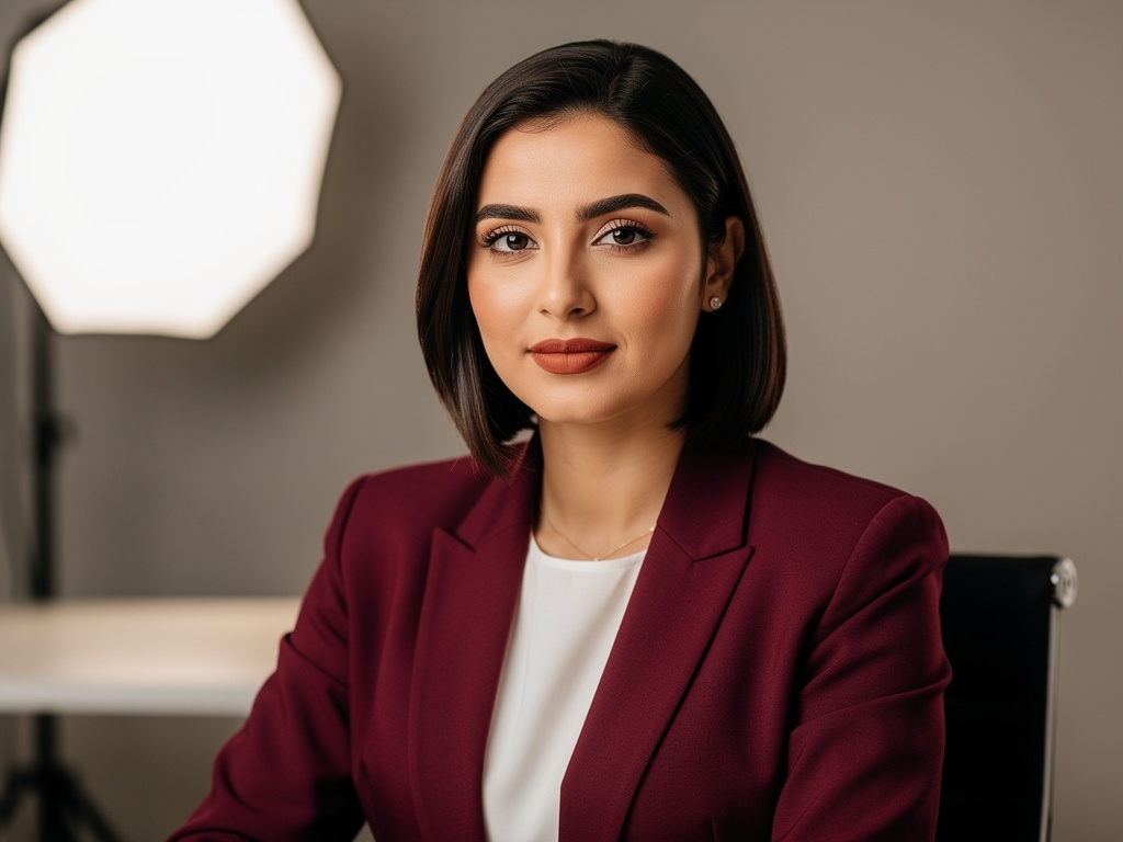 Professional headshot of a young Egyptian woman in business attire against a neutral background